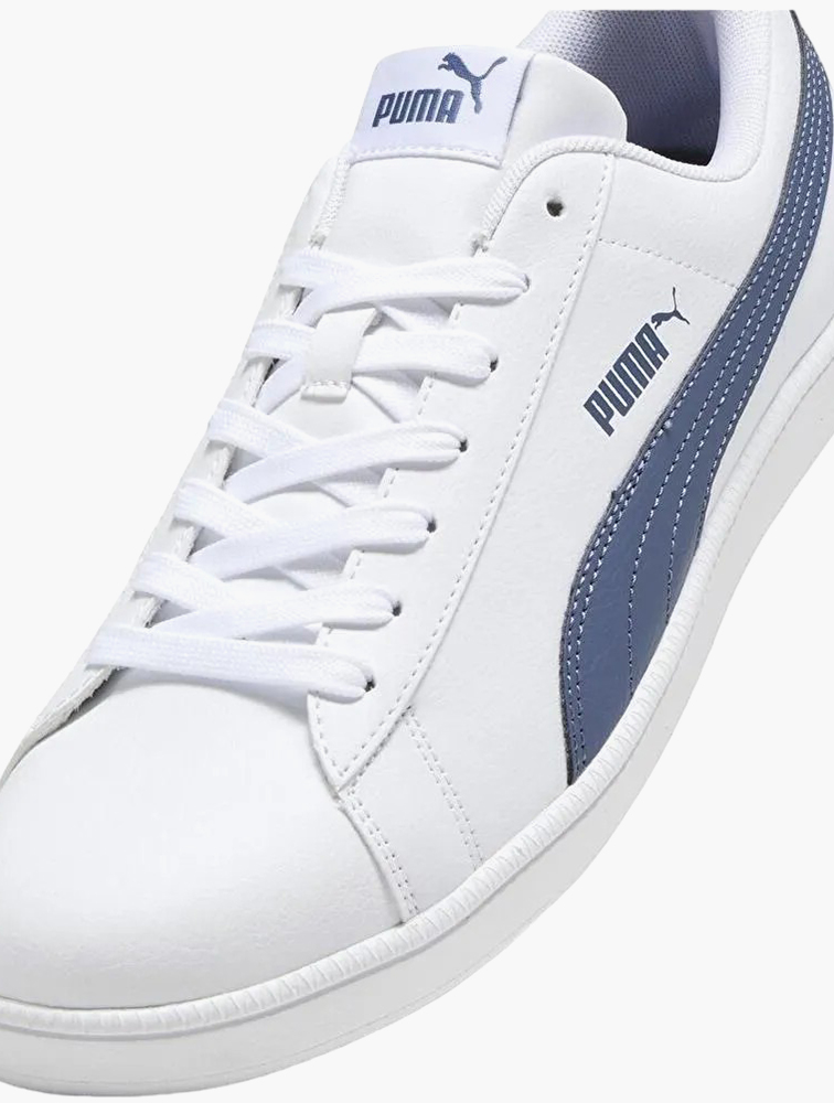 MyRunway | Shop PUMA White & Inky Blue Logo Lace Up Sneakers for